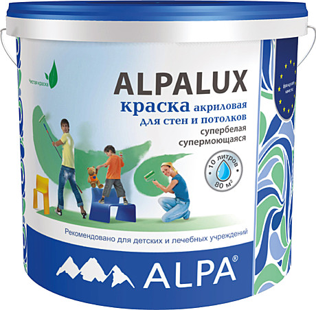 водно-дисперсионная краска ALPA Alpalux для стен и потолков 10 л DIY