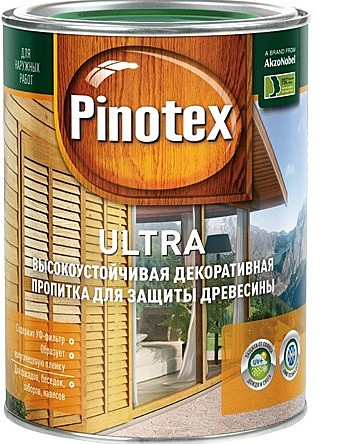 защитная высокоустойчивая пропитка Pinotex Ultra для деревянных поверхностей сосна 1,0л