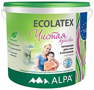 водно-дисперсионная краска ALPA Ecolatex высокоукрывающая, моющаяся 9 л