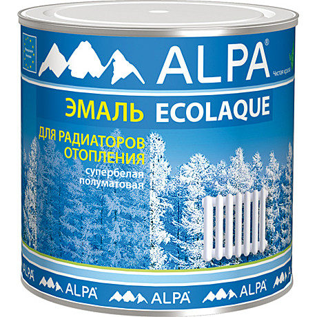 Эмаль Alpa Ecolaque на водной основе для радиаторов белая полуматовая, 2,5 л